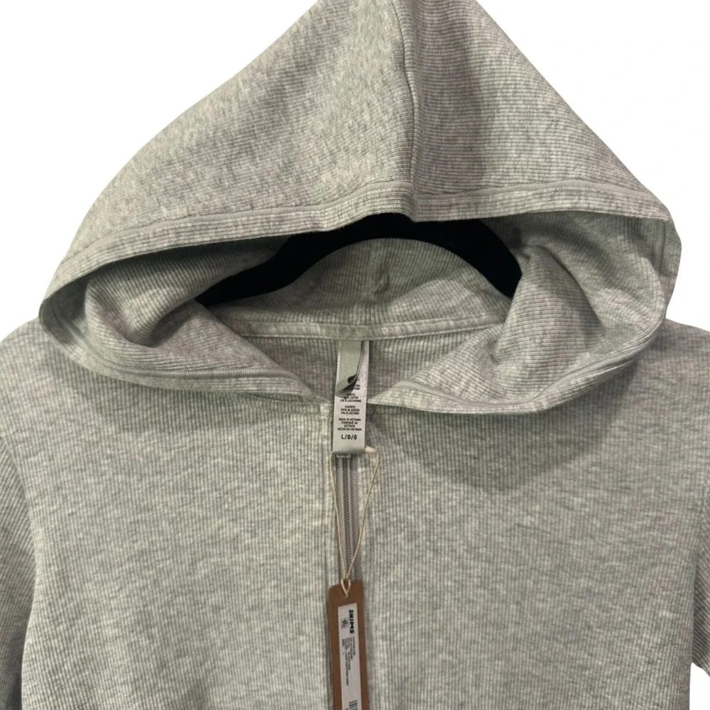 NEW Skims L Cotton Rib Zip Up Hoodie Light Heather Grey Womens NWT - Picture 7 of 8